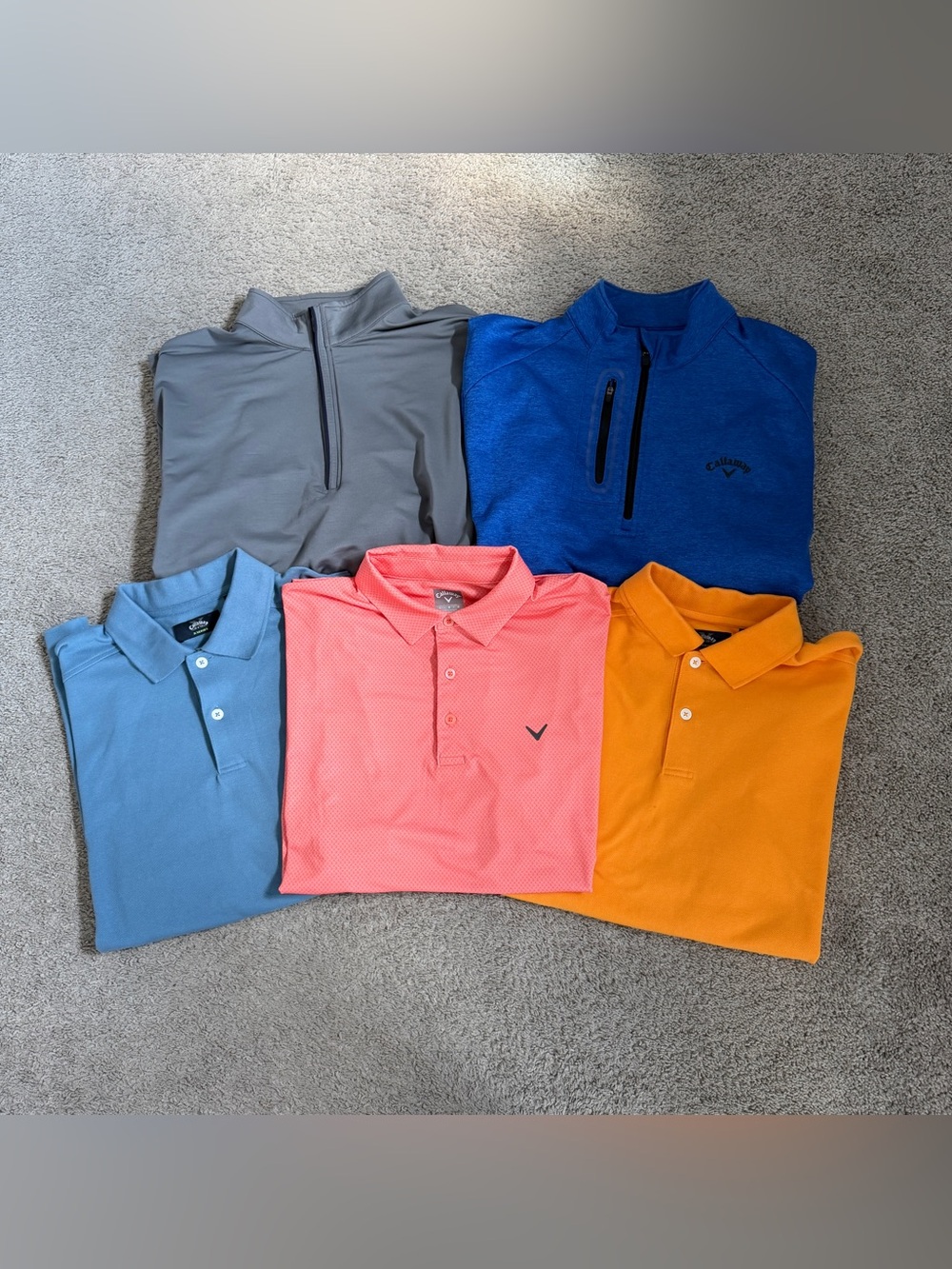 Callaway Golf Mens Large 5 Piece Lot Quarter Zip Pullovers & Polos Set
